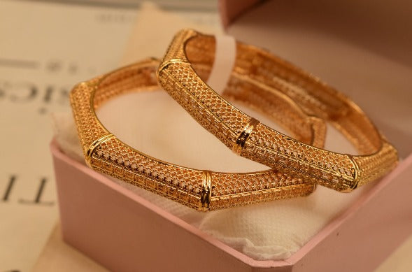 24K One Dip Indian Gold Plated Elegant Kara Bangles Set for Girls/Women