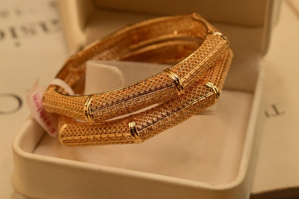 24K One Dip Indian Gold Plated Elegant Kara Bangles Set for Girls/Women