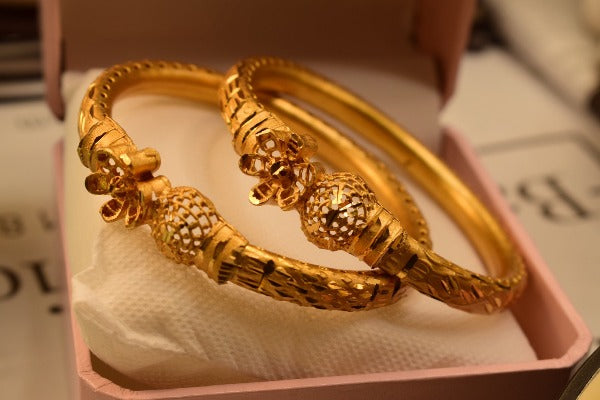 24K One Dip Madarasi Indian Gold Plated Elegant Kara Bangles Set for Girls/Women