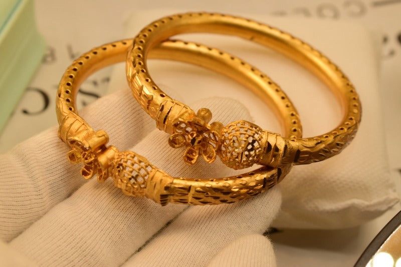 24K One Dip Madarasi Indian Gold Plated Elegant Kara Bangles Set for Girls/Women