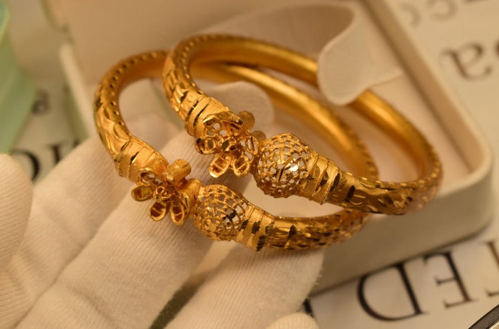 24K One Dip Madarasi Indian Gold Plated Elegant Kara Bangles Set for Girls/Women