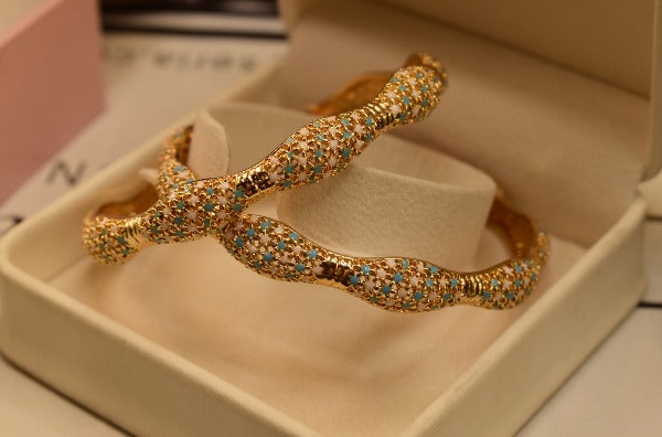 24K One Dip Indian Gold Plated Fancy Kara Bangles Set for Girls/Women