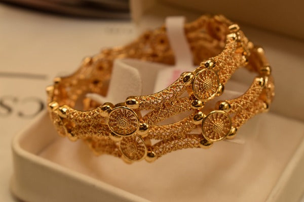 24K One Dip Indian Gold Plated Fancy Kara Bangles Set for Girls/Women