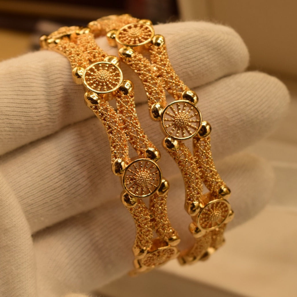 24K One Dip Indian Gold Plated Fancy Kara Bangles Set for Girls/Women