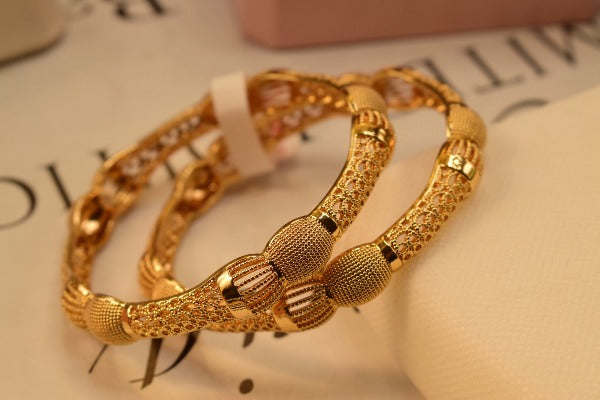 24K One Dip Indian Gold Plated Stylish Bangles Set for Girls/Women