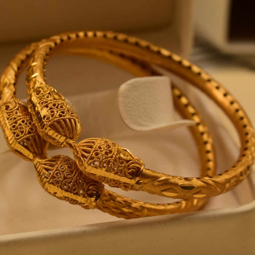 Elegant Madarasi Style Gold Plated Kara Pair Bnagles for Girls/Women