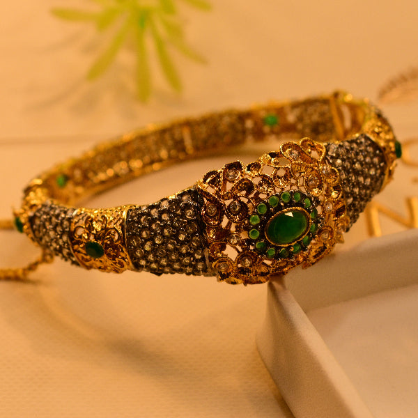 Elegant Jarao Real Green Stone Gold Plated Kara For Girls/Women