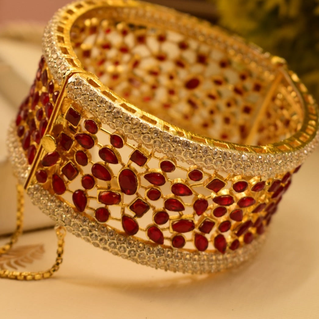 Stylish Unique Design Real Stones Gold Plated Bangle for Girls/Women