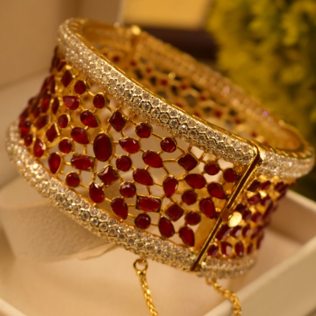 Stylish Unique Design Real Stones Gold Plated Bangle for Girls/Women