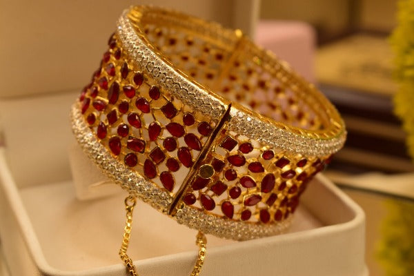 Elegant Real White/Maroon Stone Gold Plated Kara for Girls/Women