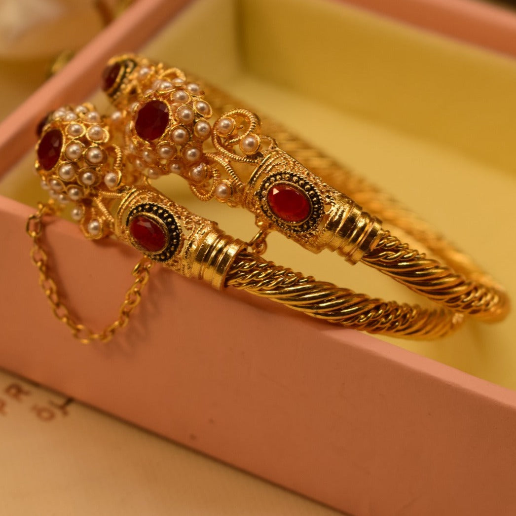 Elegant Design Maroon Stone Gold Plated Bangles for Girls/Women