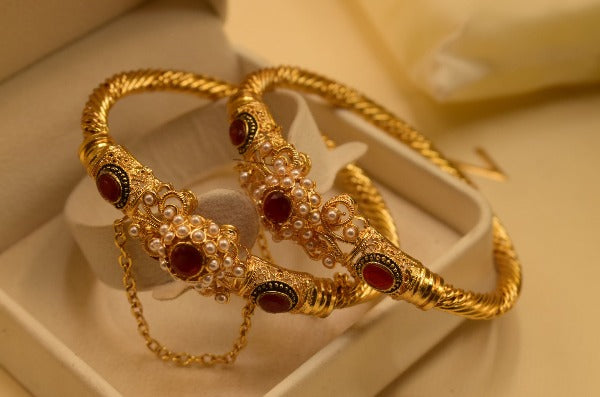 Elegant Design Maroon Stone Gold Plated Bangles for Girls/Women