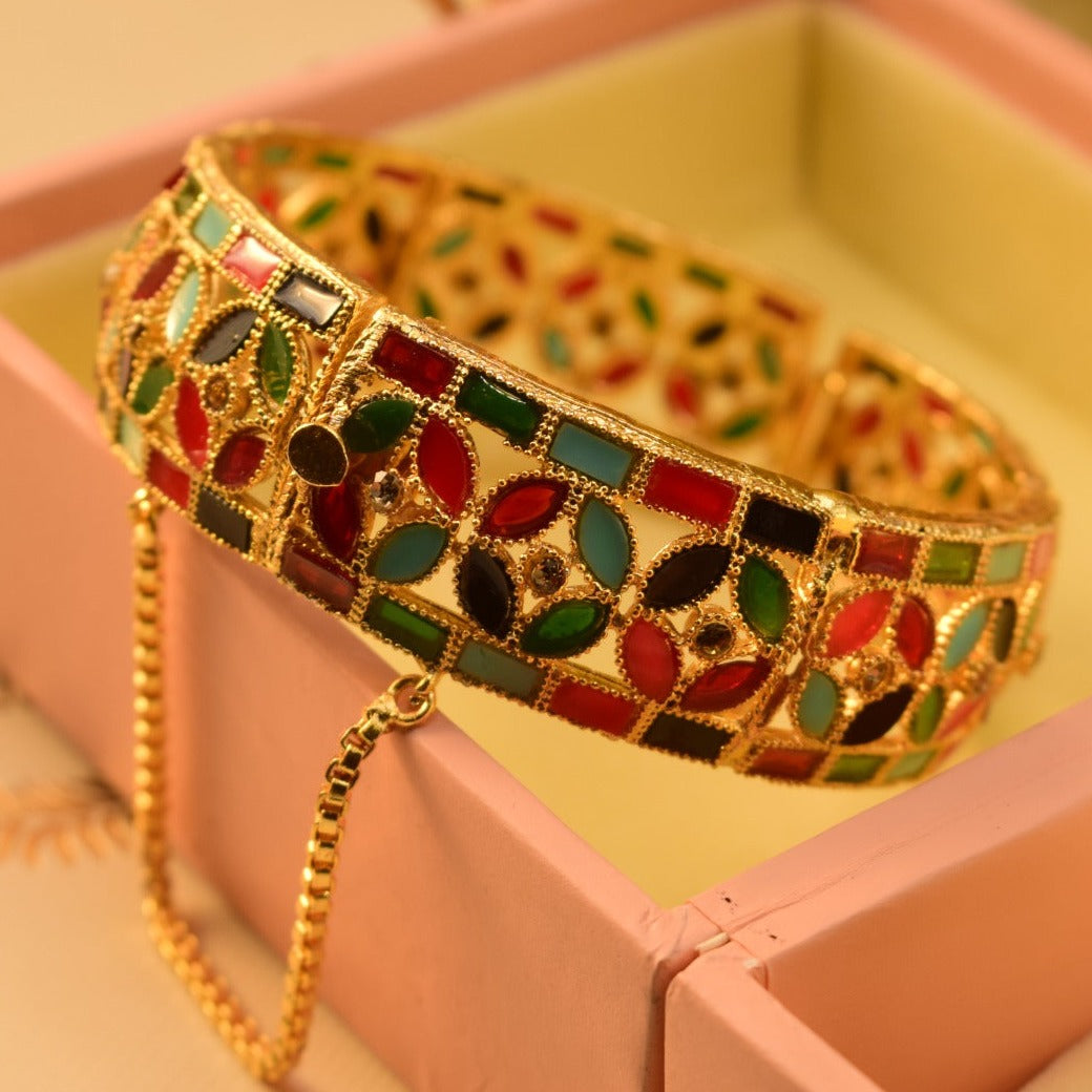 Elegant Design Multi Stone Gold Plated Bangle for Girls/Women