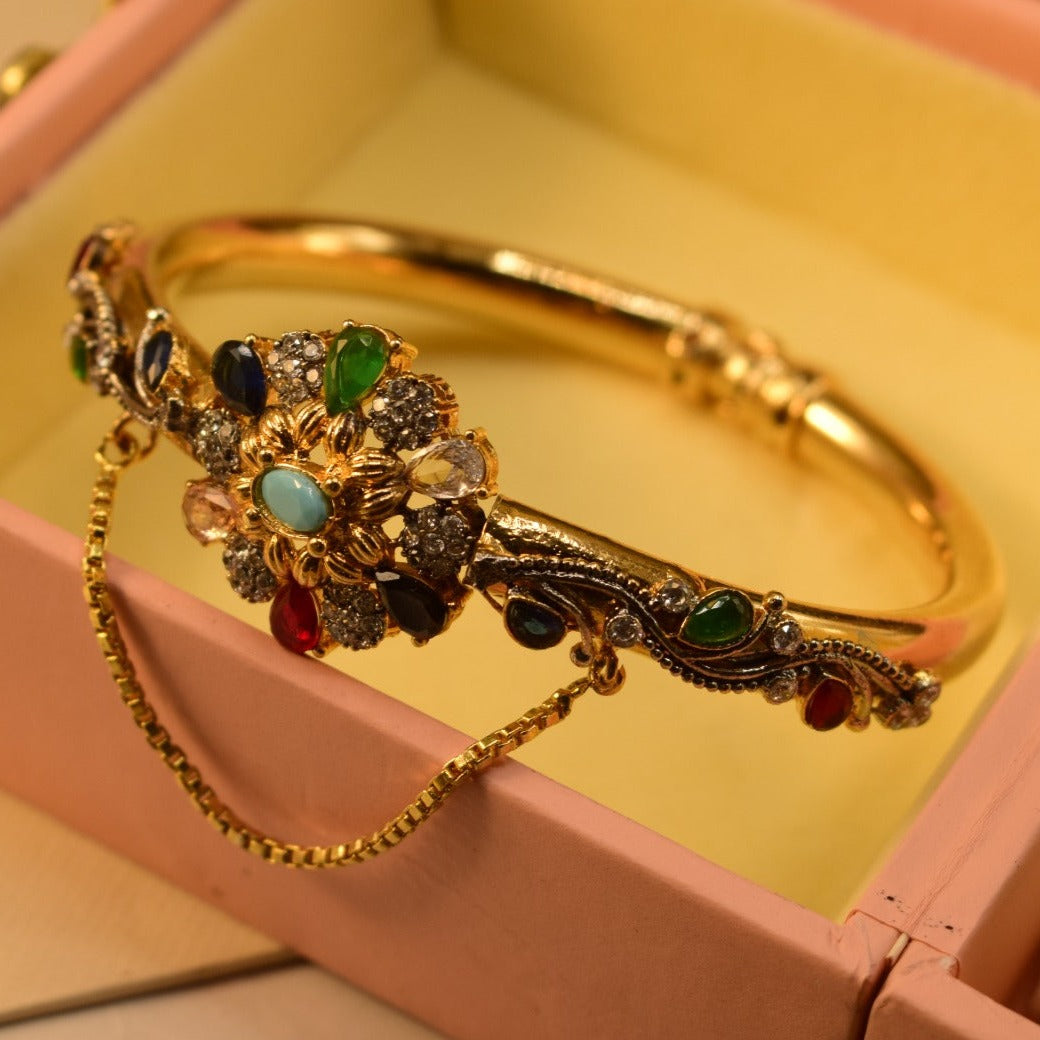 Elegant Fancy Gold Plated Real Stones Bangle for Girls/Women