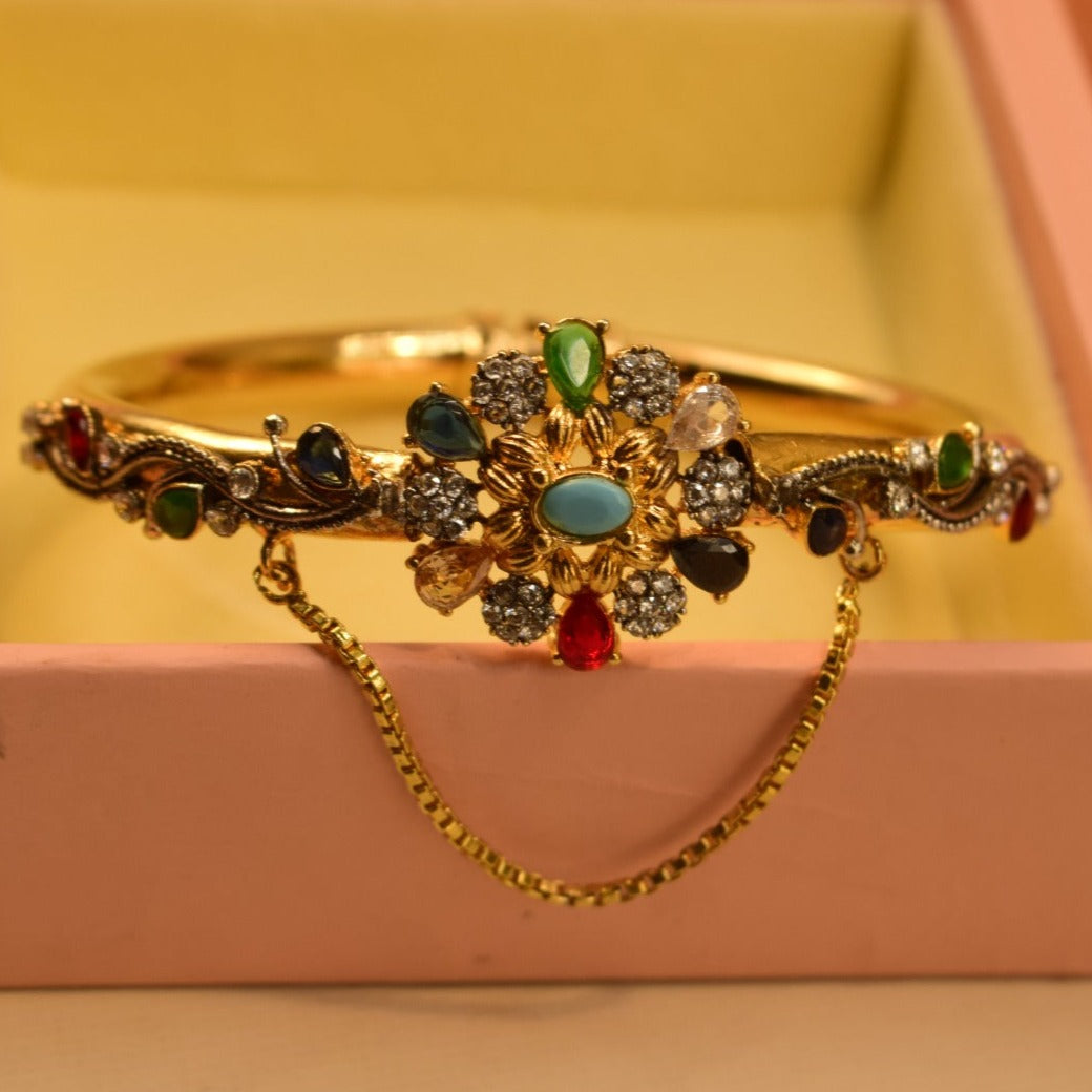 Elegant Fancy Gold Plated Real Stones Bangle for Girls/Women