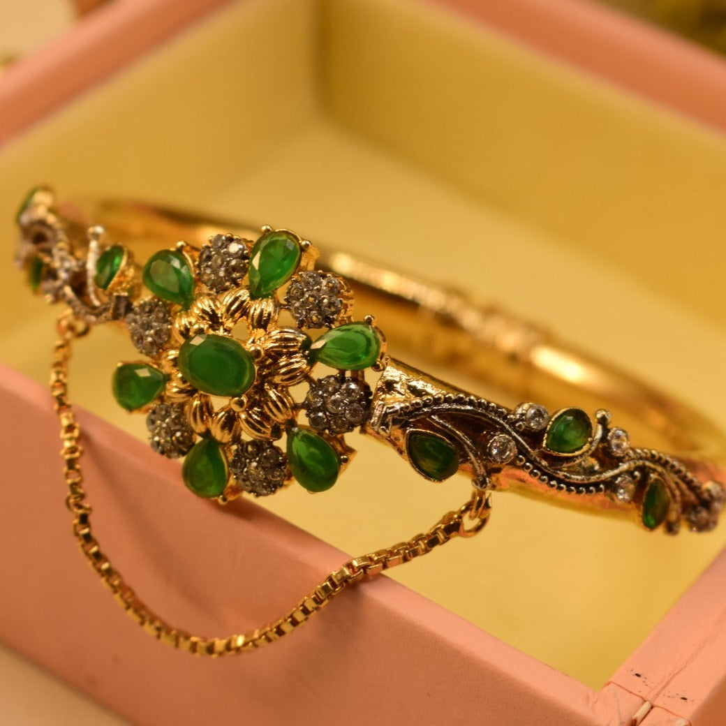 Elegant Fancy Gold Plated Real Stones Bangle for Girls/Women