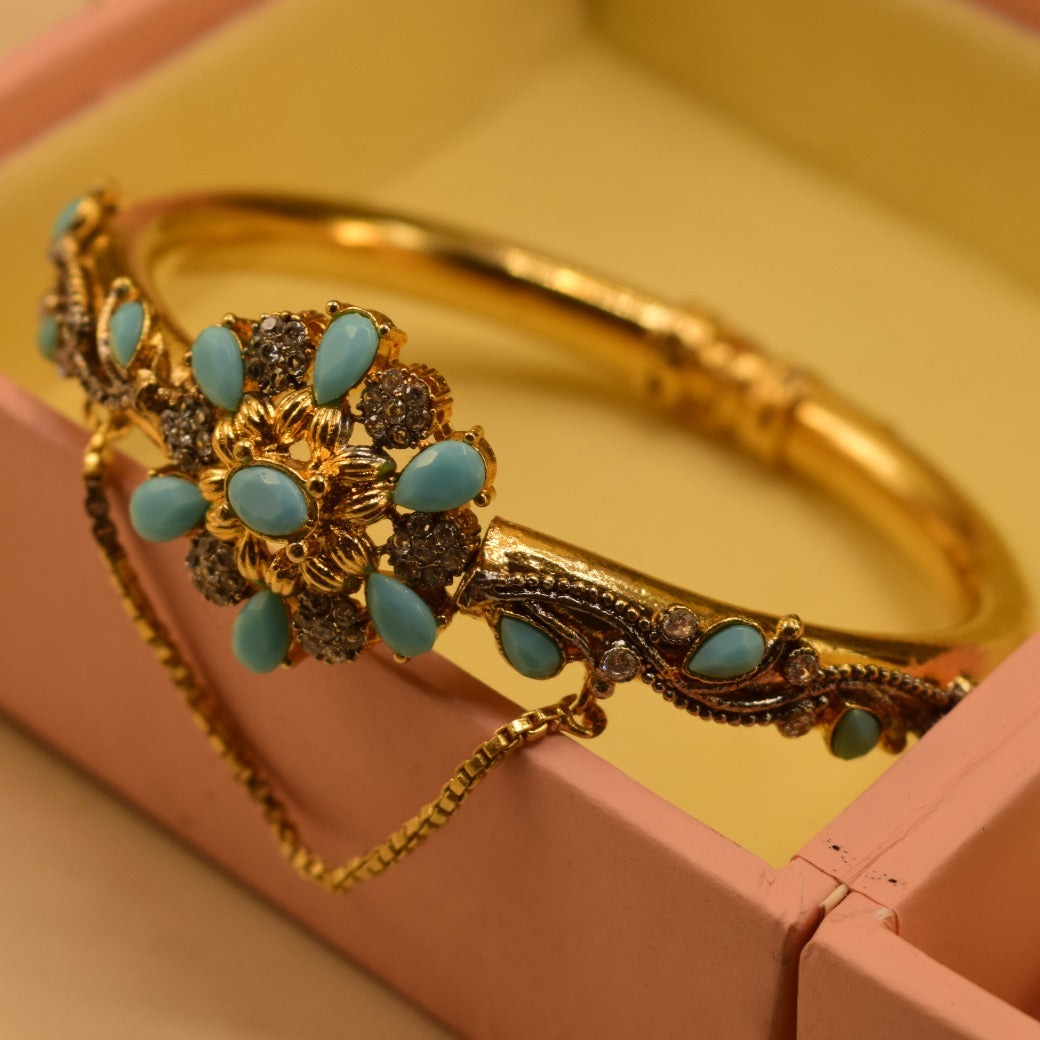 Elegant Fancy Gold Plated Real Stones Bangle for Girls/Women