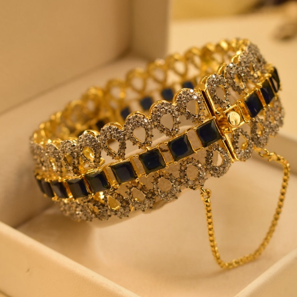 Glamorous Gold Plated Real Stones Bangle for Girls/Women