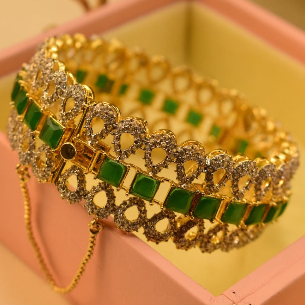 Glamorous Gold Plated Real Stones Bangle for Girls/Women