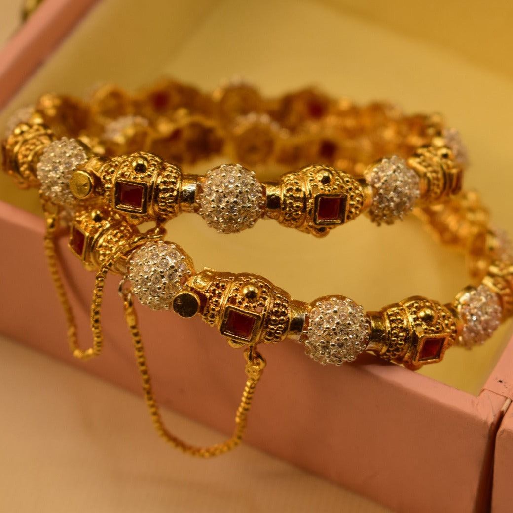 Elegant Real Stones Gold Plated 2pc Bangle Set for Girls/Women