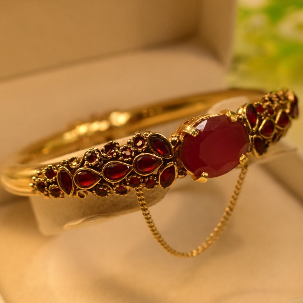 Gorgeous Unique Design Real Stones Gold Plated Bangle for Girls/Women