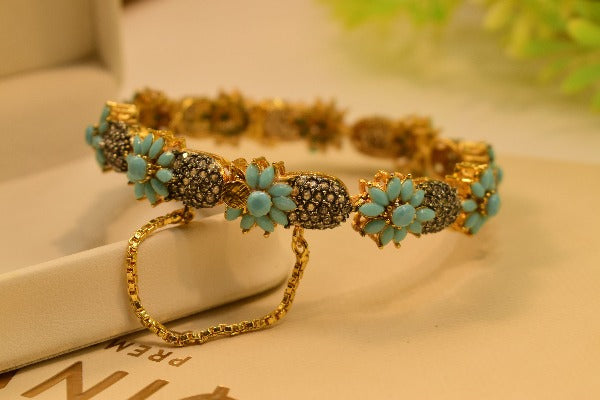 Elegant Design Gold Plated Real Stones Bangle for Girls/Women