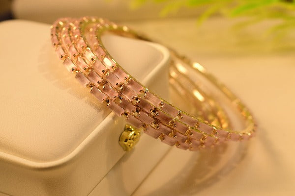 Luxury Unique Design Gold Plated Real Stones Bangle Set for Girls/Women