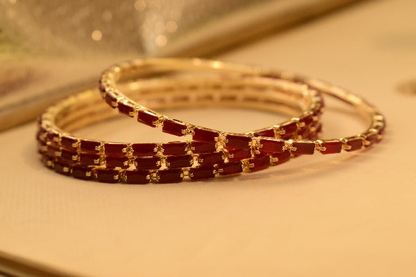 Luxury Unique Design Gold Plated Real Stones Bangle Set for Girls/Women