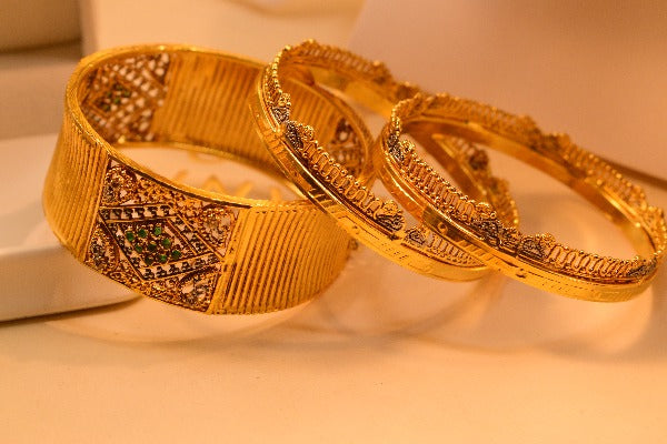 Fancy Unique Design Gold Plated Bangles Set for Girls/Women