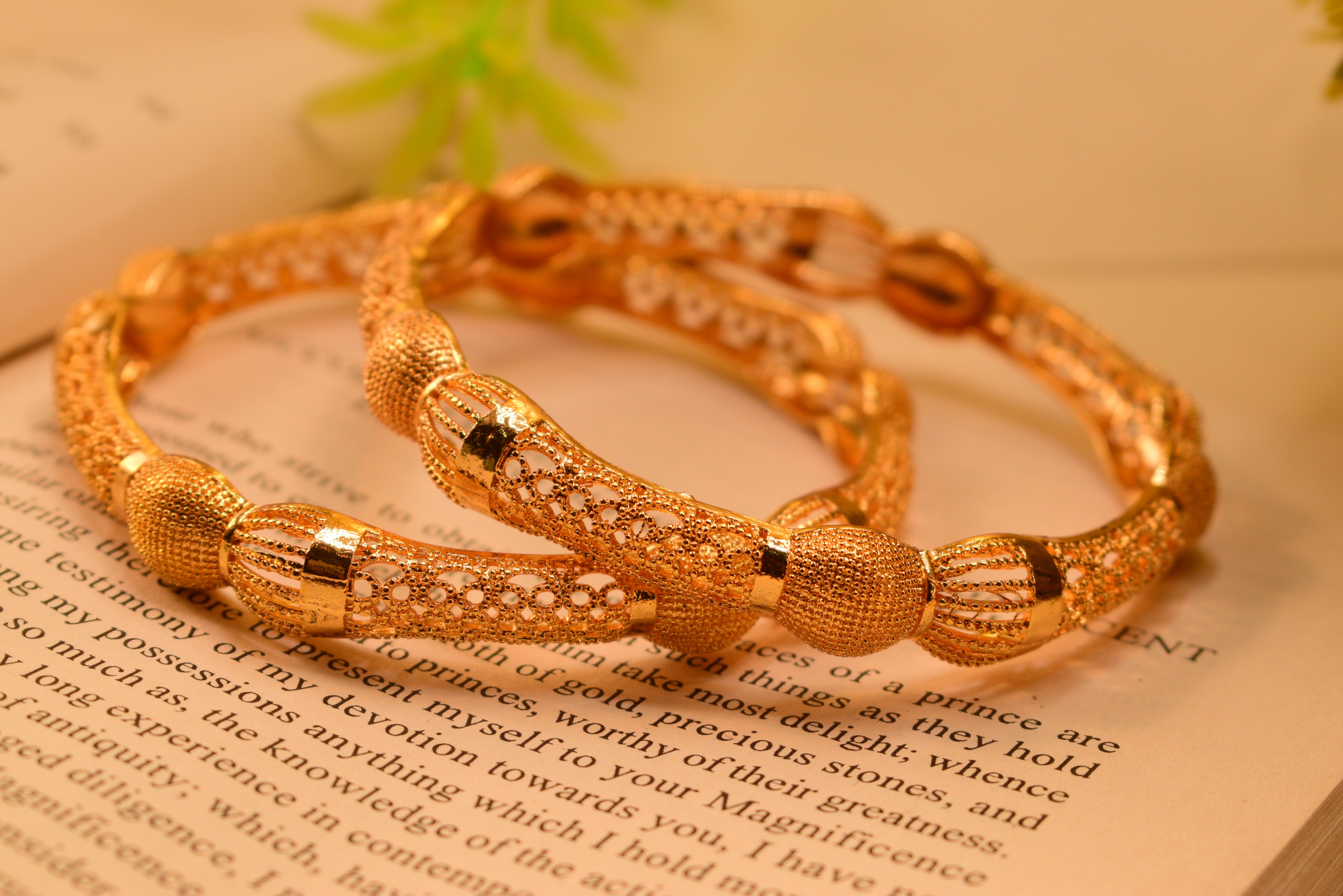 24K Gold Plated Stylish Elegant Design 2pc Bangle Set for Girls/Women