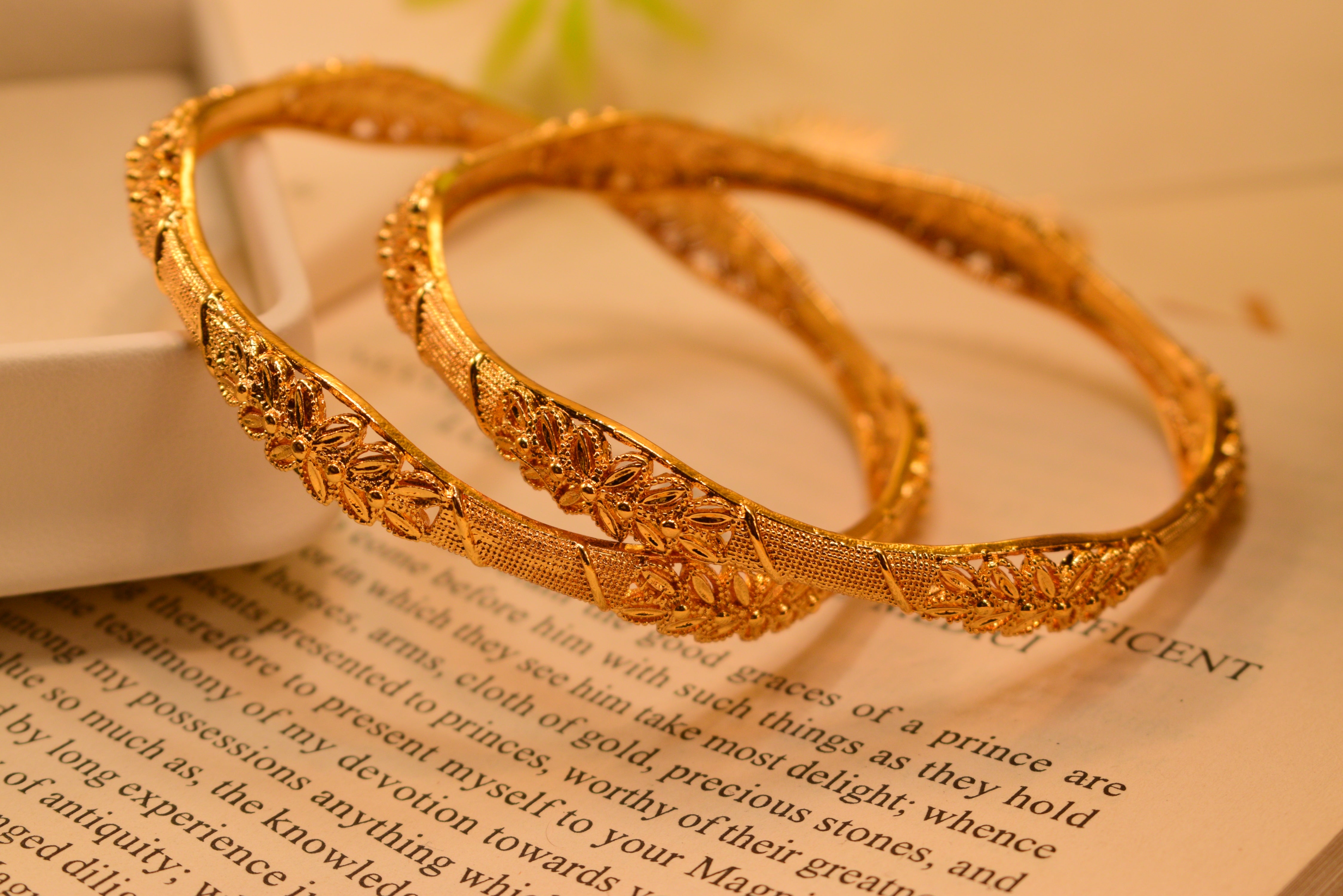 24K Gold Plated Luminous Unique Design 2pc Bangle Set for Girls/Women