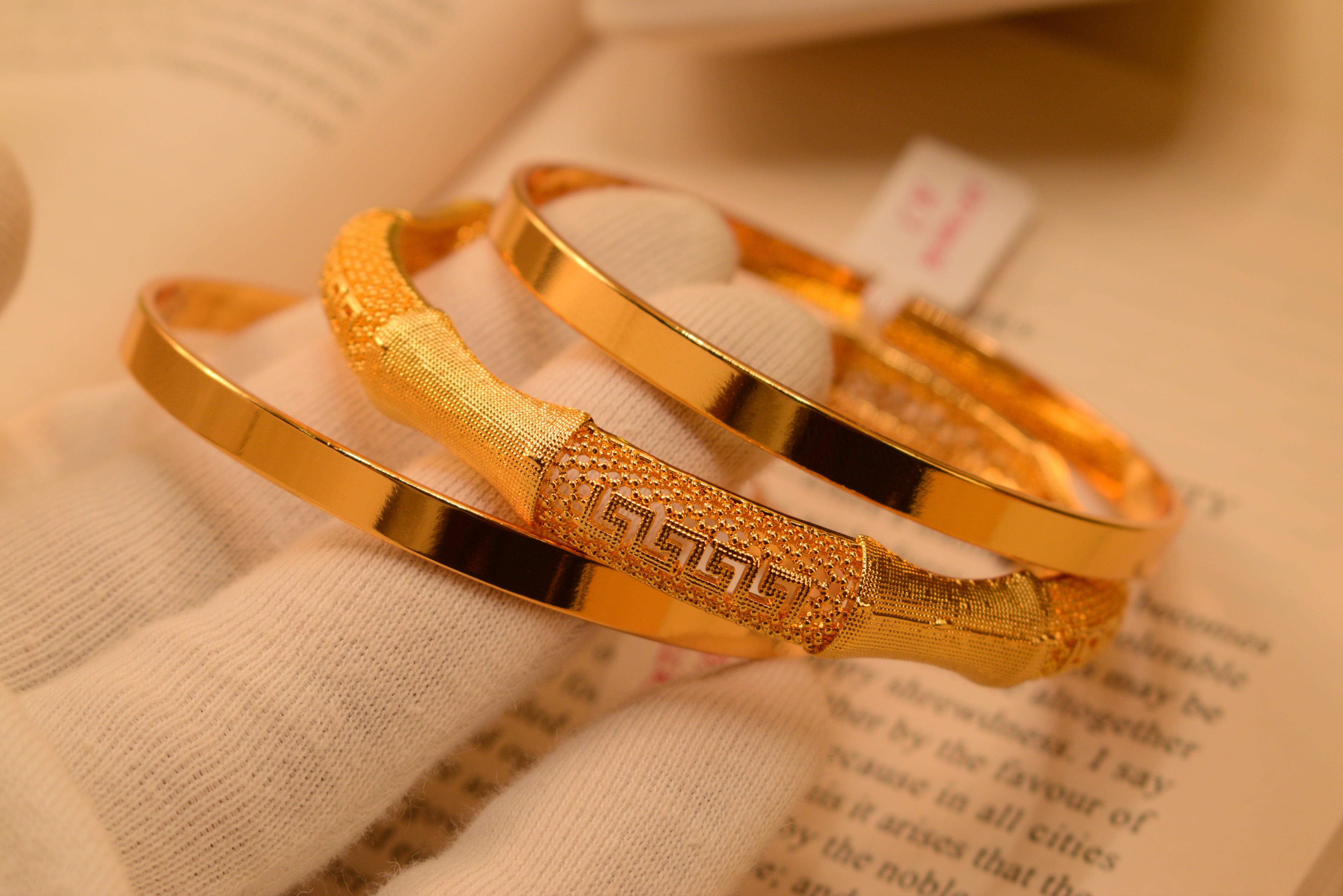 Elegant Gold Plated 3pc Bangles Set for Girls/Women