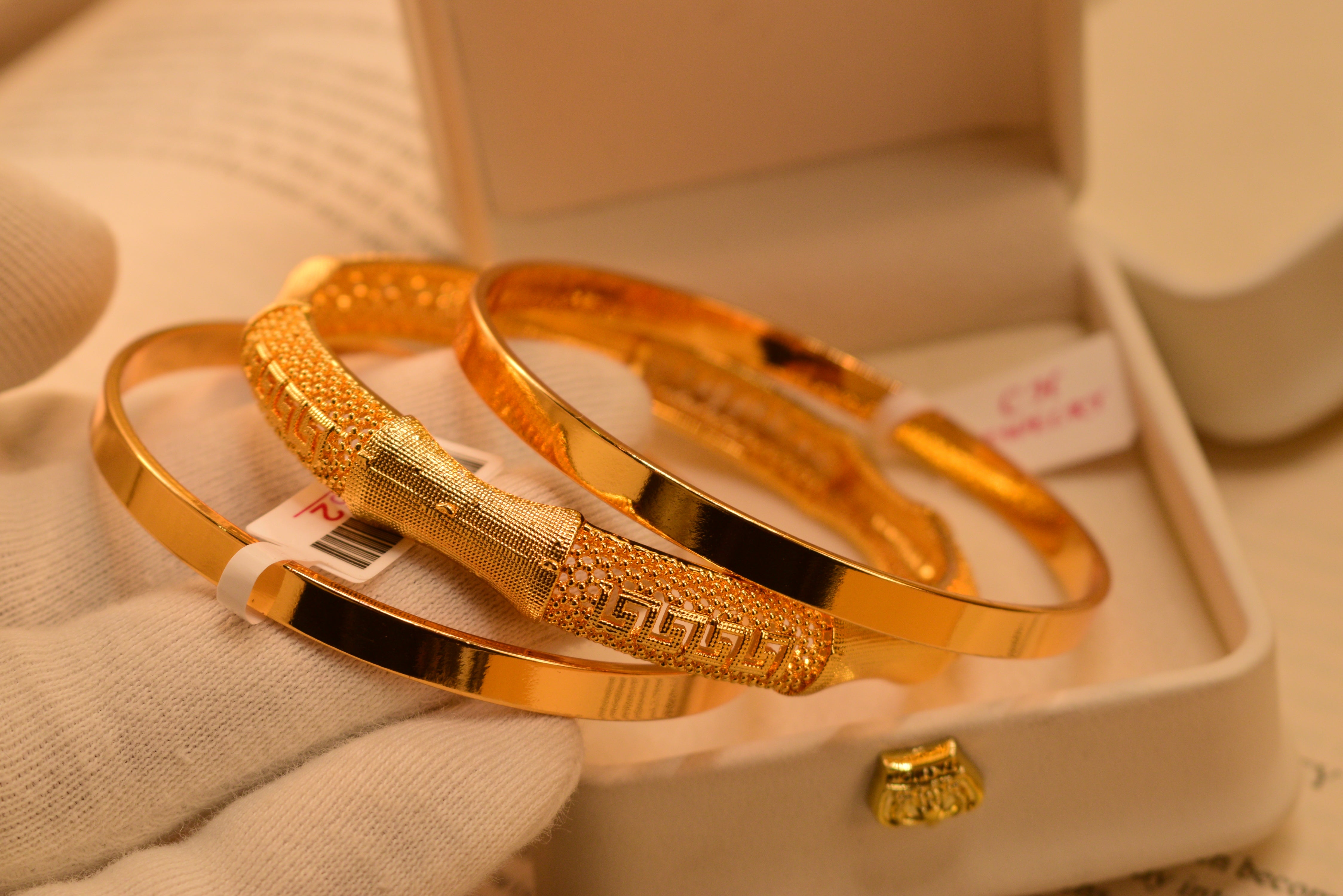 Elegant Gold Plated 3pc Bangles Set for Girls/Women