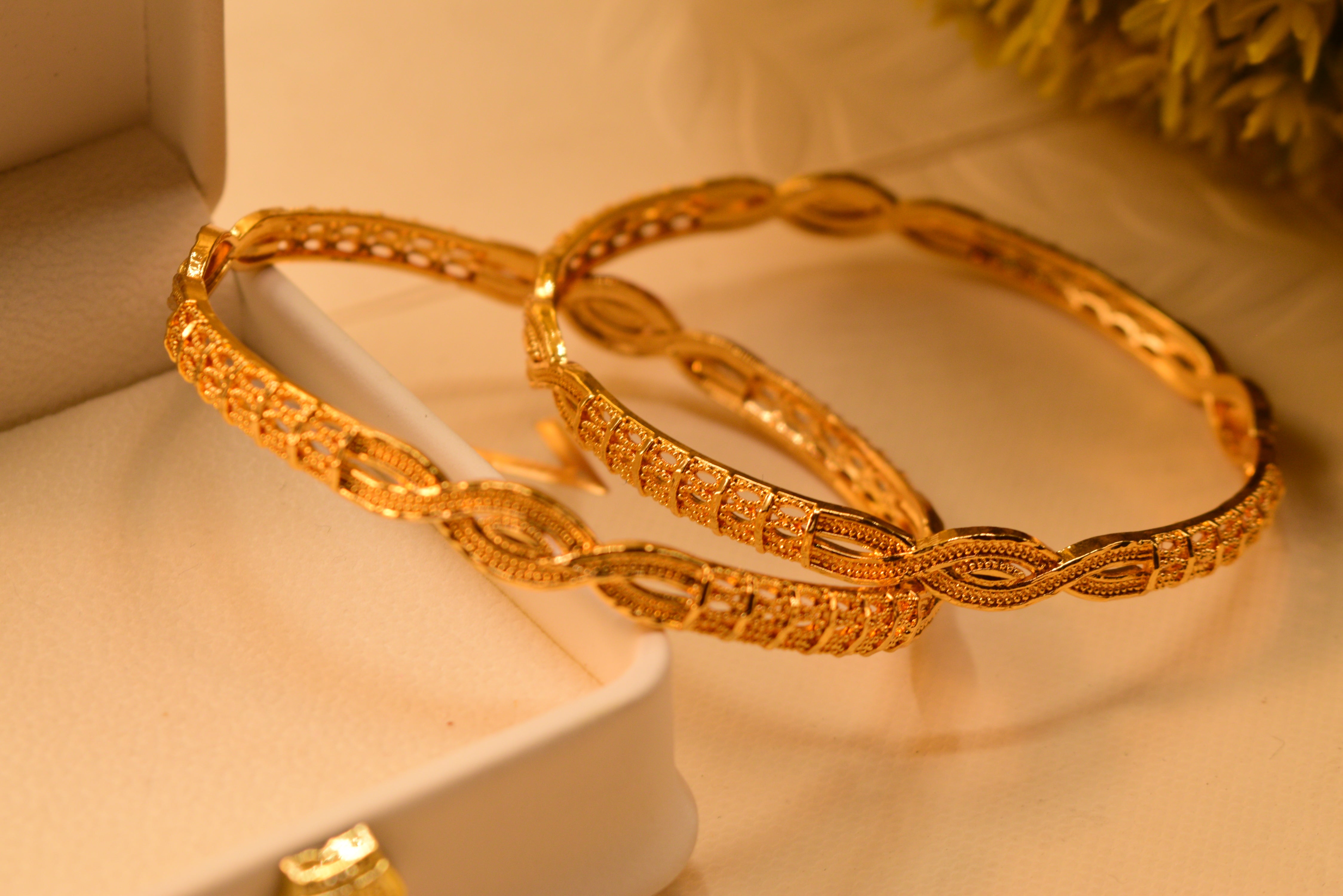 Luxury Stylish Design Gold Plated 2pc Bangles Set for Girls/Women