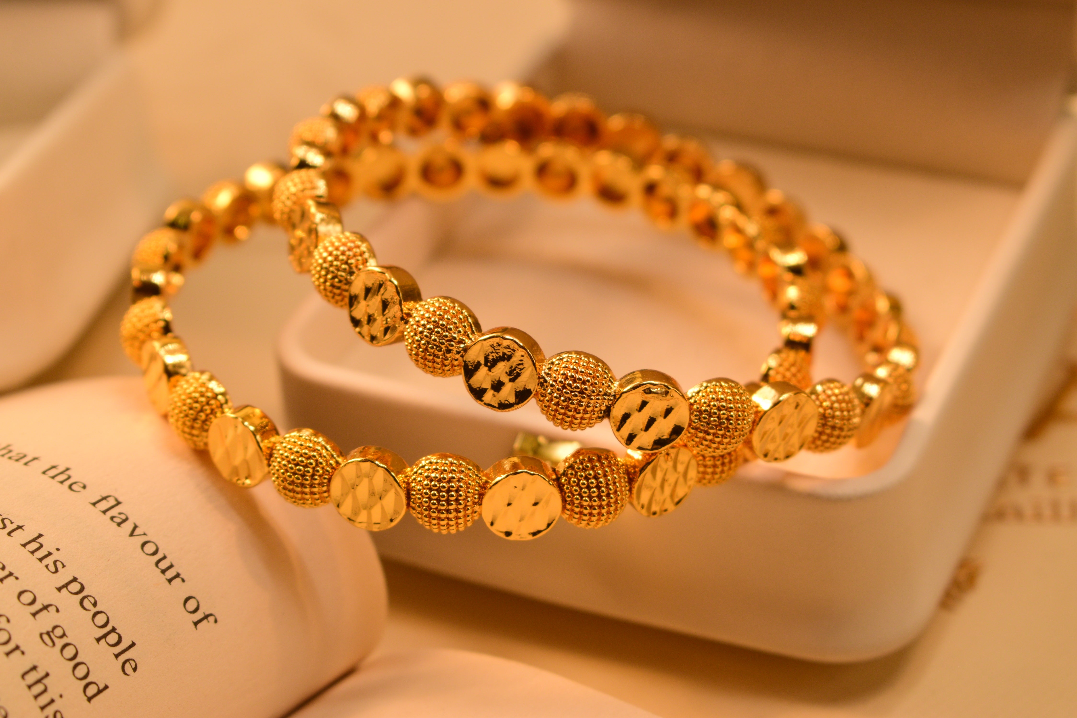 Stylish Sphere Shaped Gold Plated 2pc Bangles Set for Girls/Women