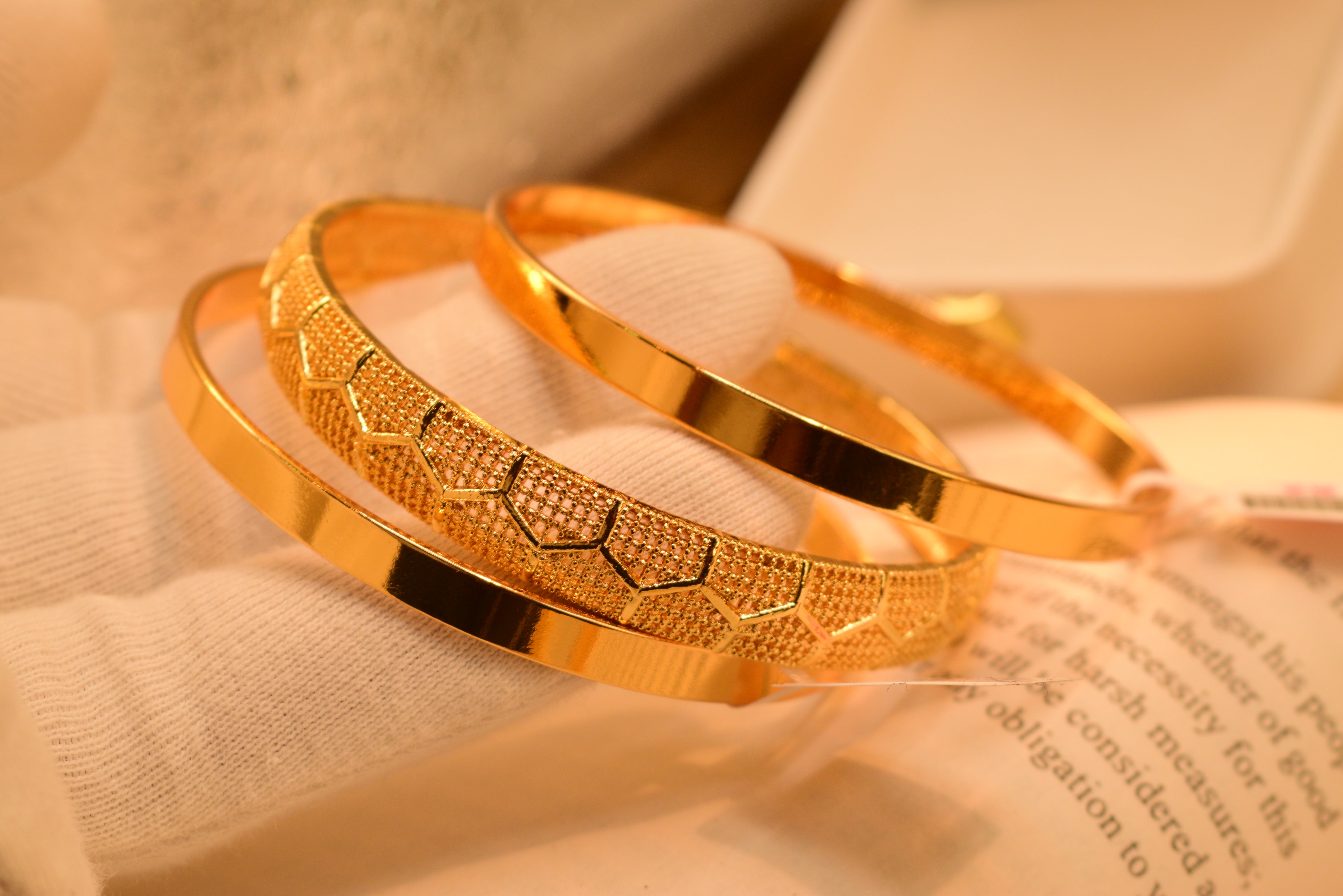 Fancy Design 24K Gold Plated 3pc Bangles Set for Girls/Women