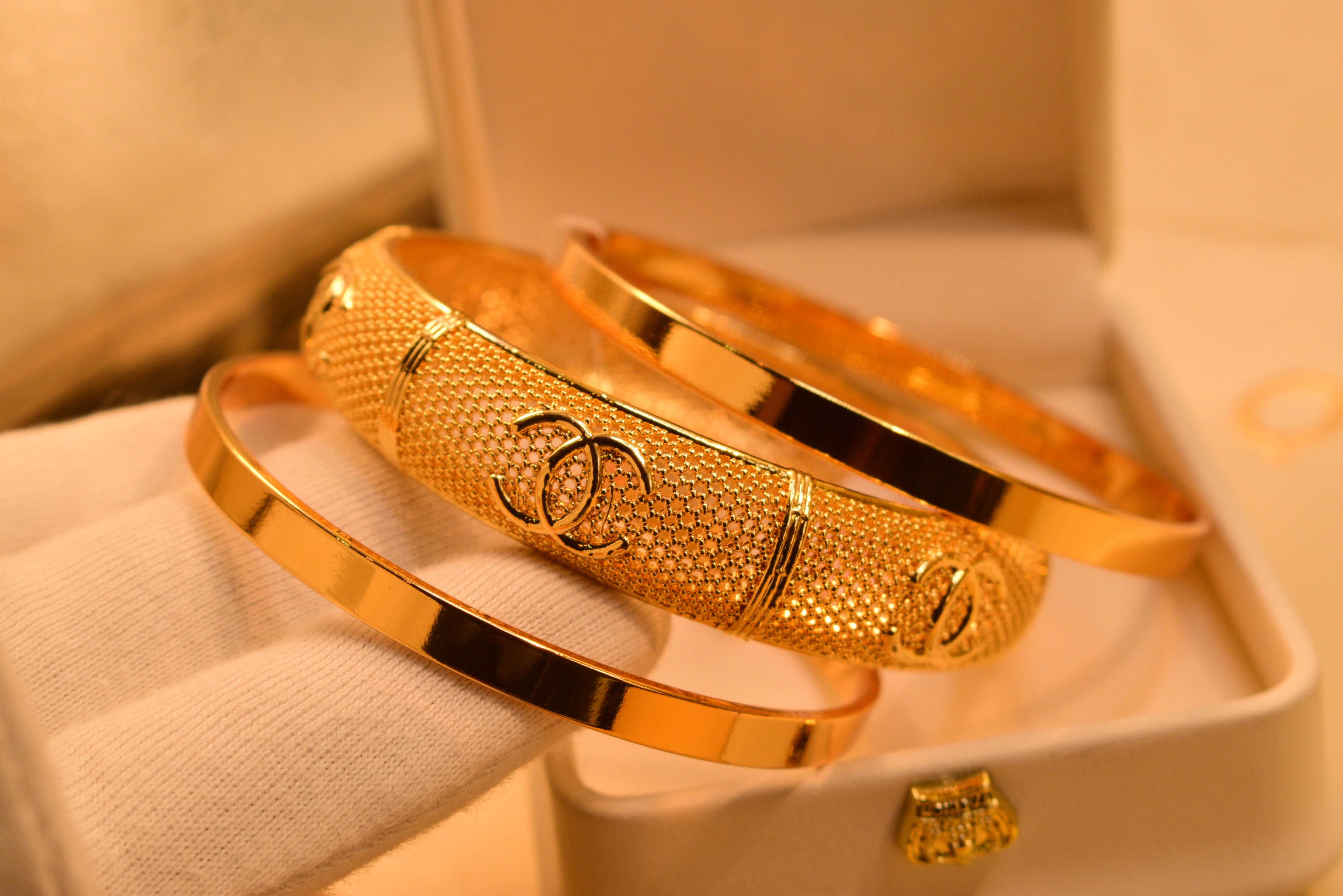 Luxury Elegant Gold Plated 3pc Bangles Set for Girls/Women