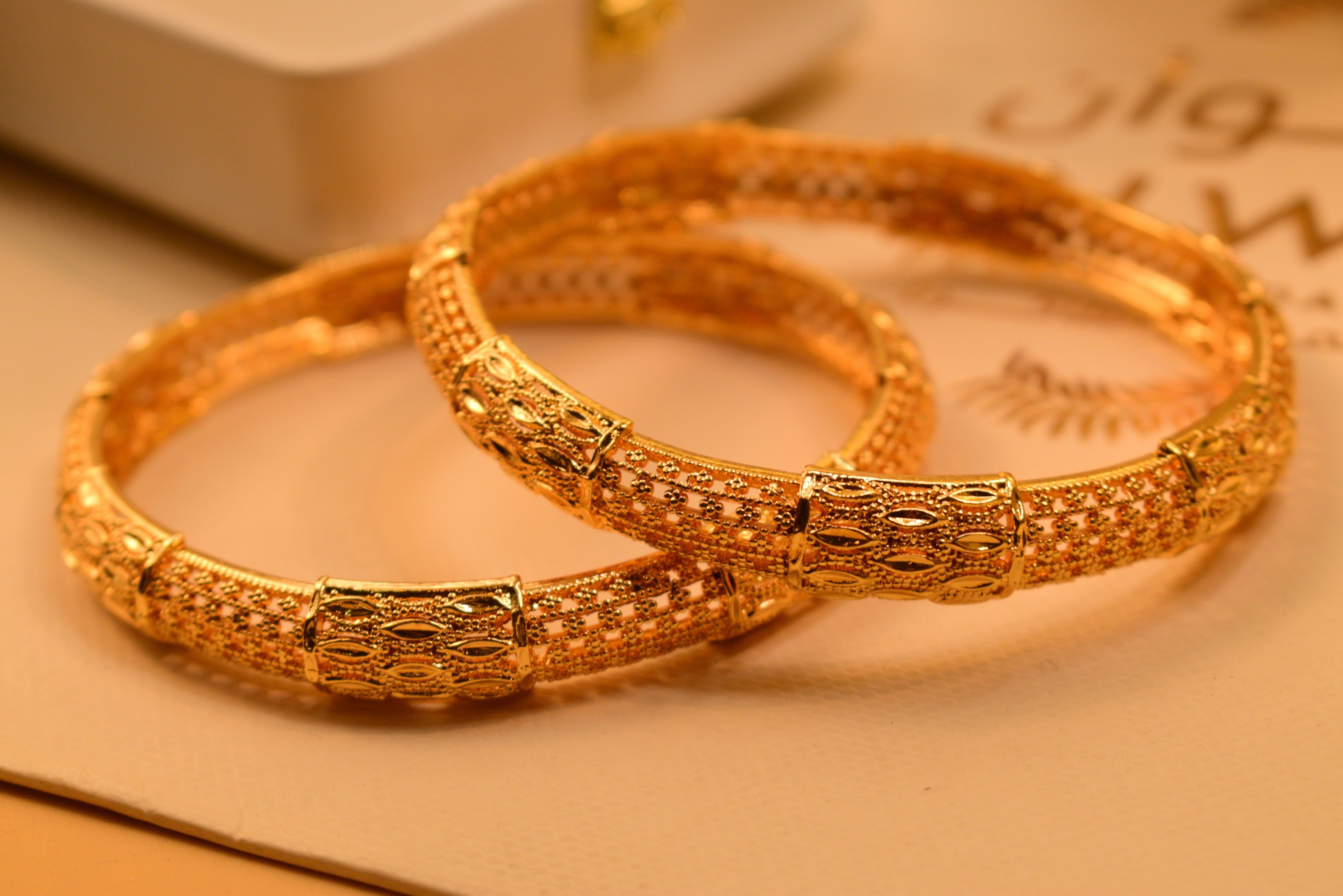 Fancy Design 24K Gold Plated 2pc Bangles Set for Girls/Women