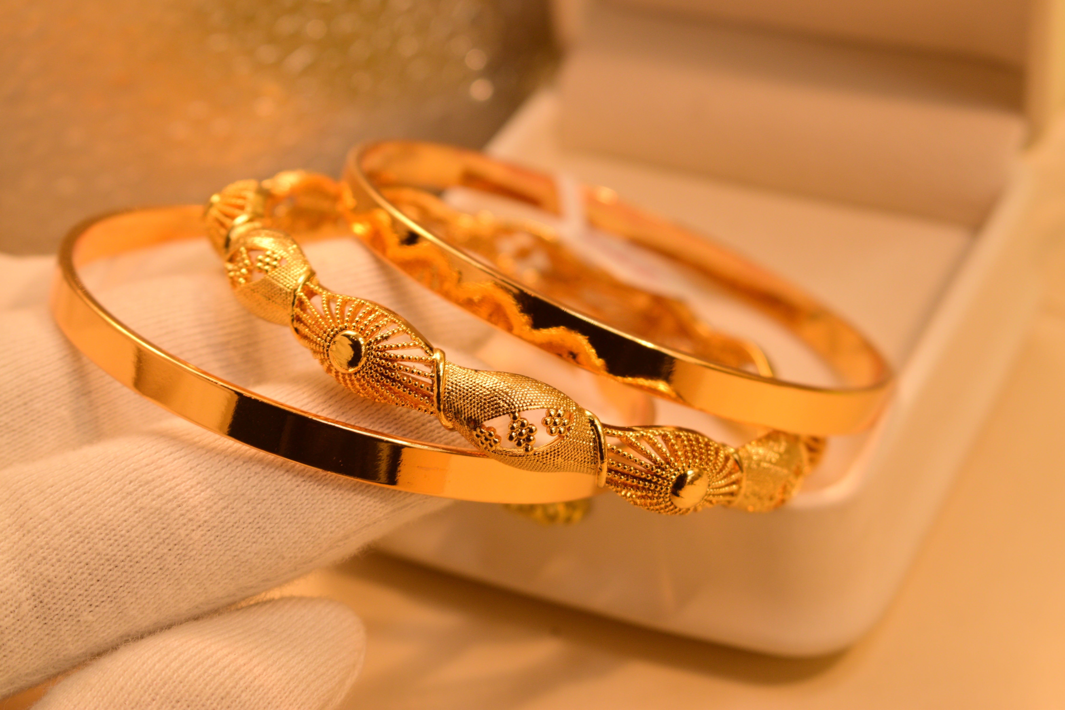 Luminous Elegant Gold Plated 3pc Bangles Set for Girls/Women