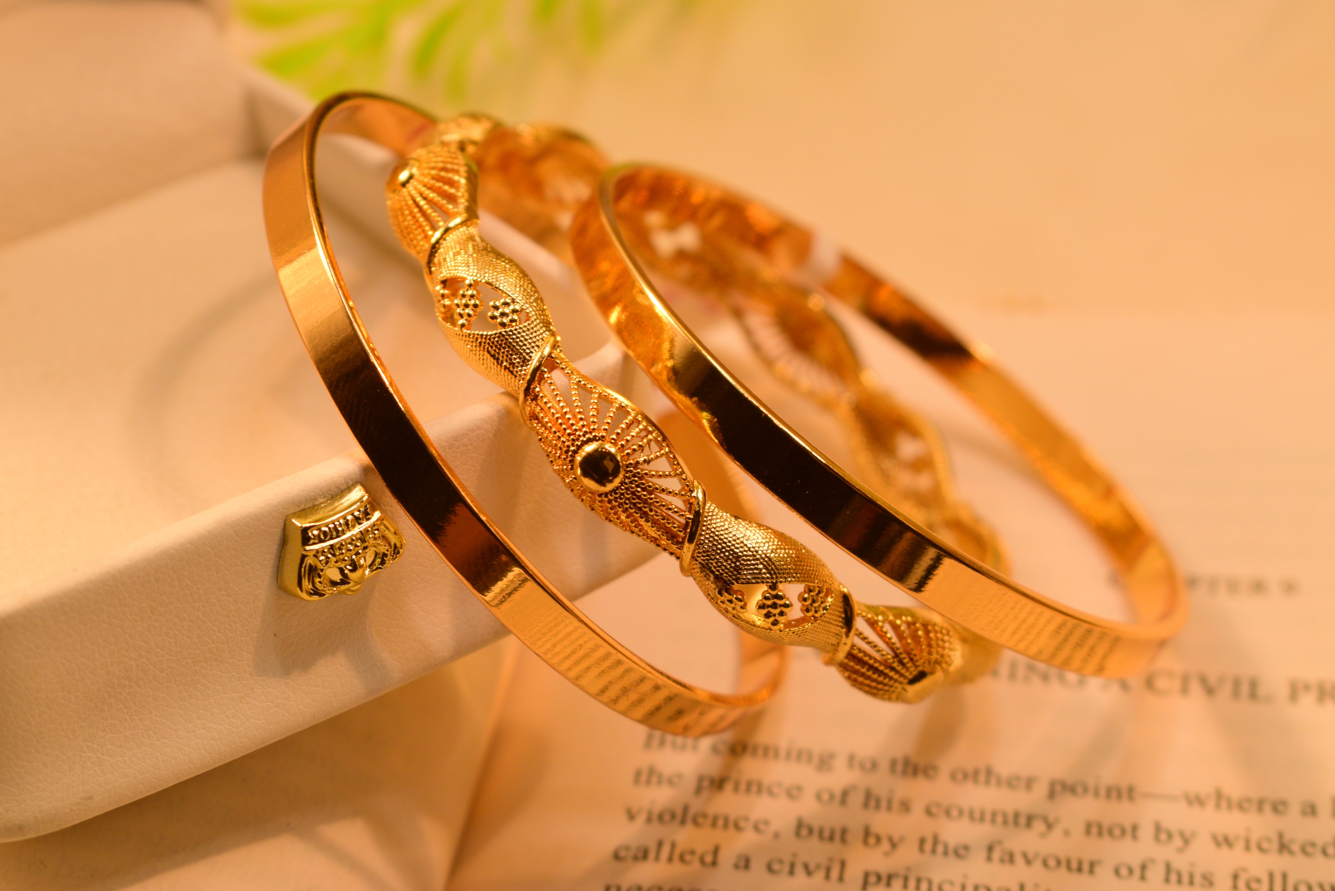 Luminous Elegant Gold Plated 3pc Bangles Set for Girls/Women