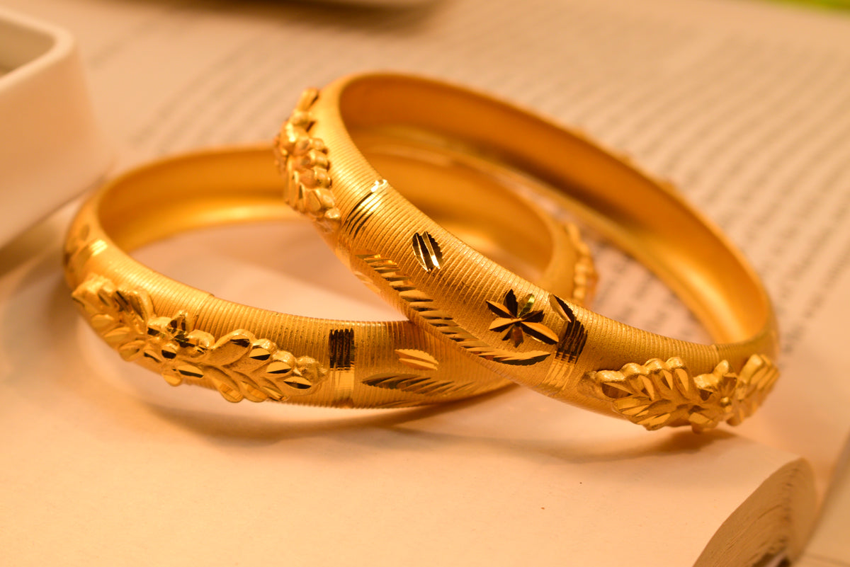 Tongari Brass Gold Plated & Crystal Bangles for