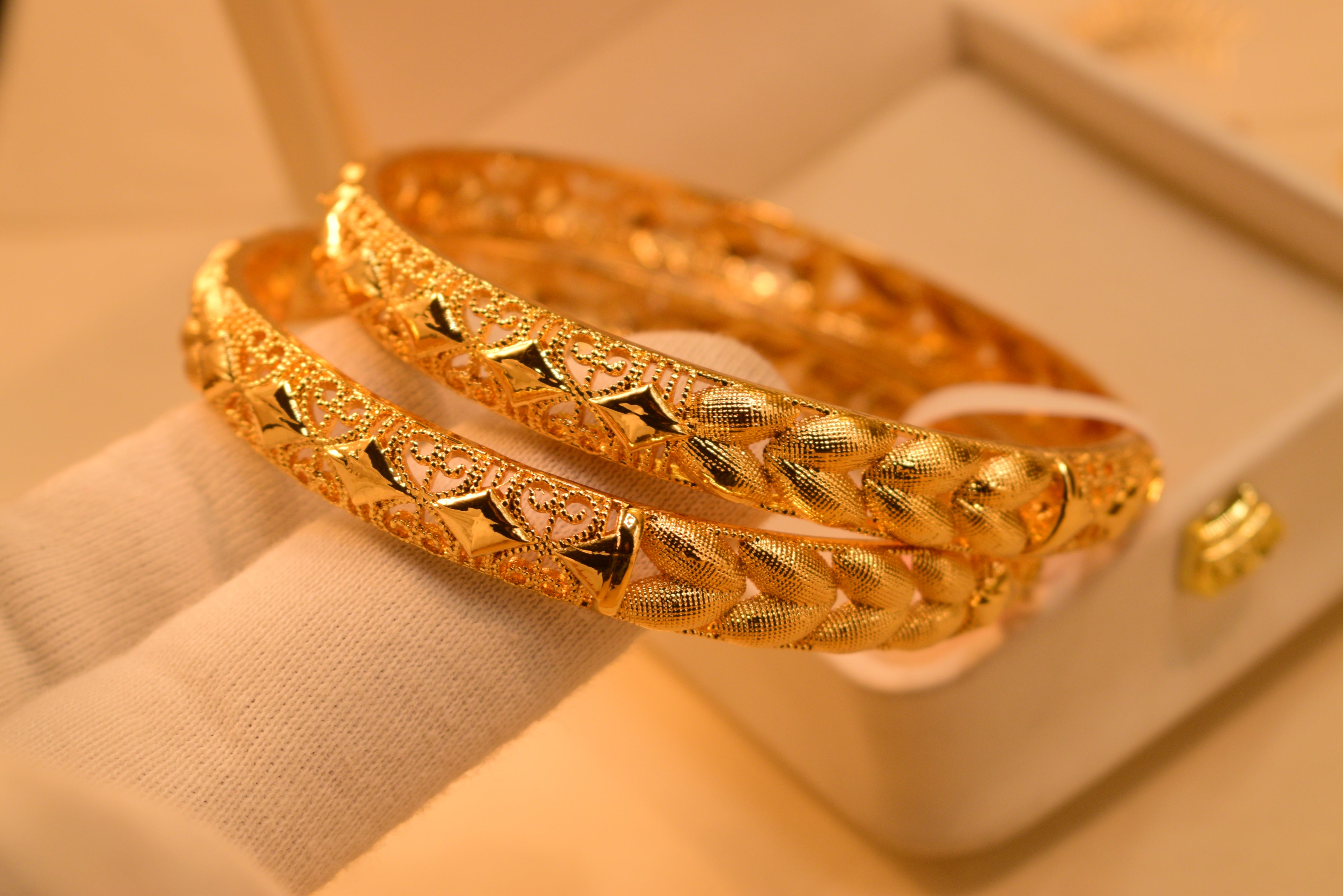 Glamorous Fancy 24K Gold Plated 2pc Bangles Set for Girls/Women