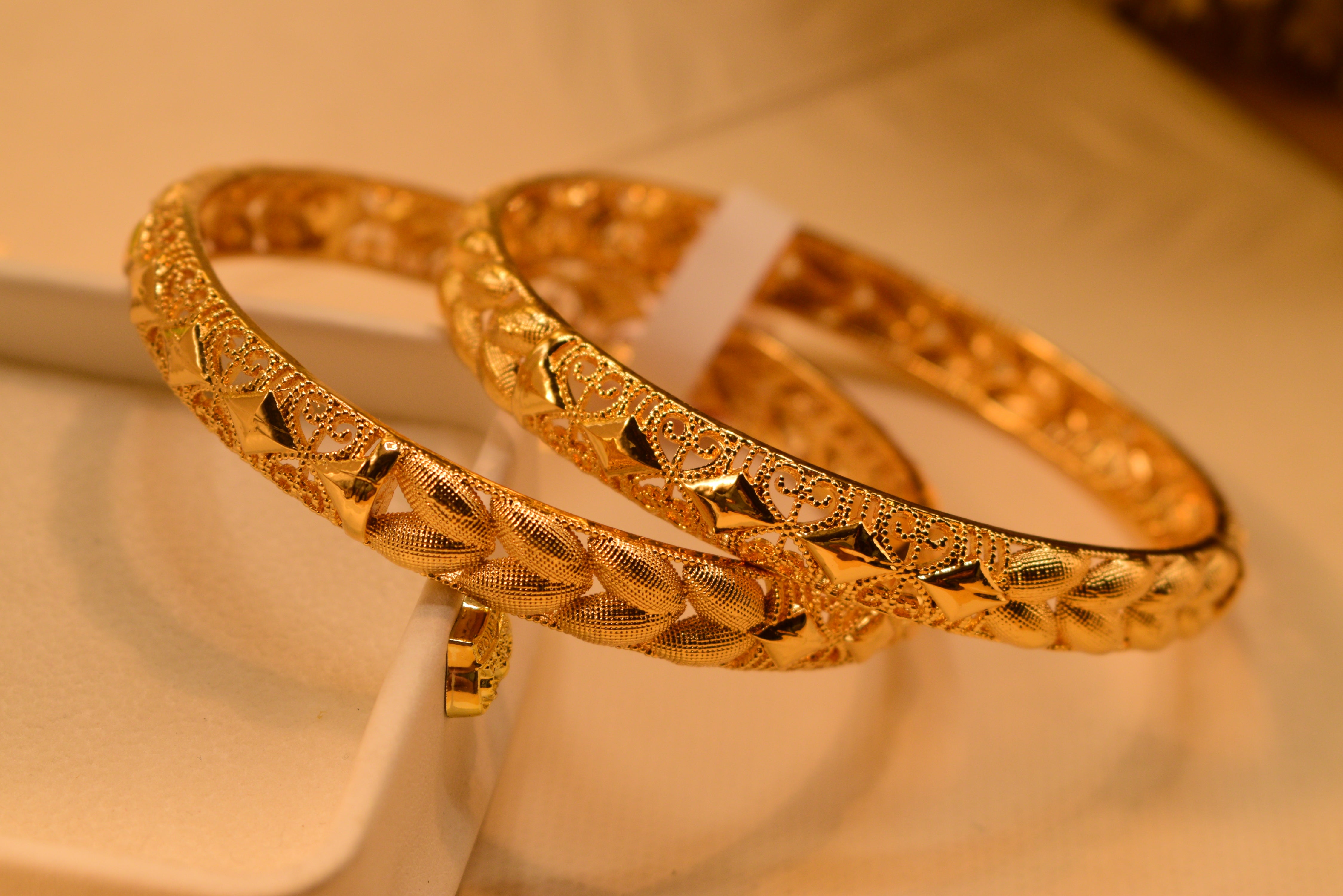 Glamorous Fancy 24K Gold Plated 2pc Bangles Set for Girls/Women