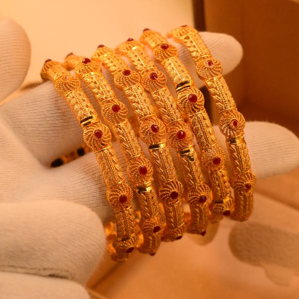 Glamorous Unique Design Gold Plated 6pc Bangles Set for Girls/Women