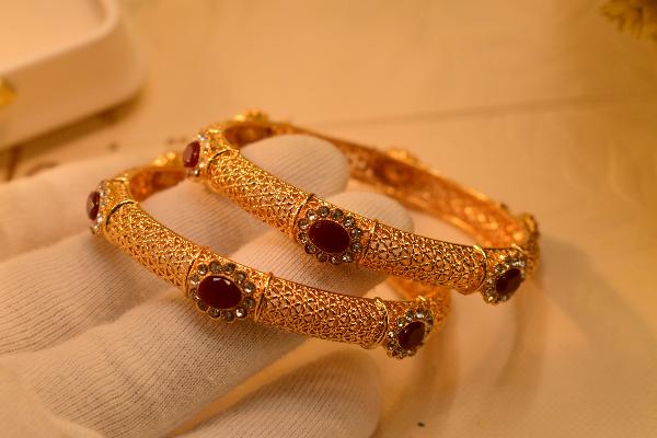 Luminous Real Stones Gold Plated 2pc Bangles Set for Girls/Women