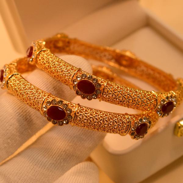 Luminous Real Stones Gold Plated 2pc Bangles Set for Girls/Women