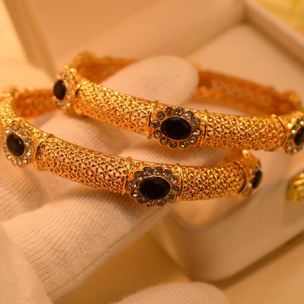 Luminous Real Stones Gold Plated 2pc Bangles Set for Girls/Women