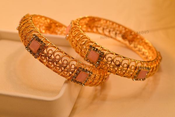 Luminous Elegant Design Gold Plated 2pc Bangles Set for Girls/Women