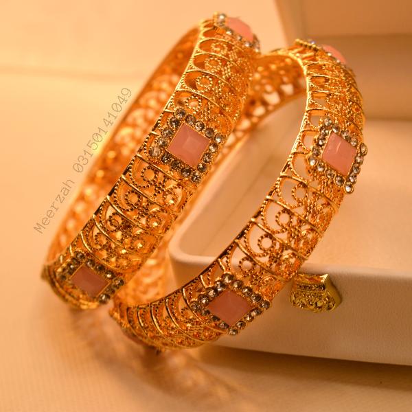 Luminous Elegant Design Gold Plated 2pc Bangles Set for Girls/Women