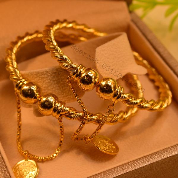 Fancy Unique Design Gold Plated 2pc Bangles Set for Girls/Women